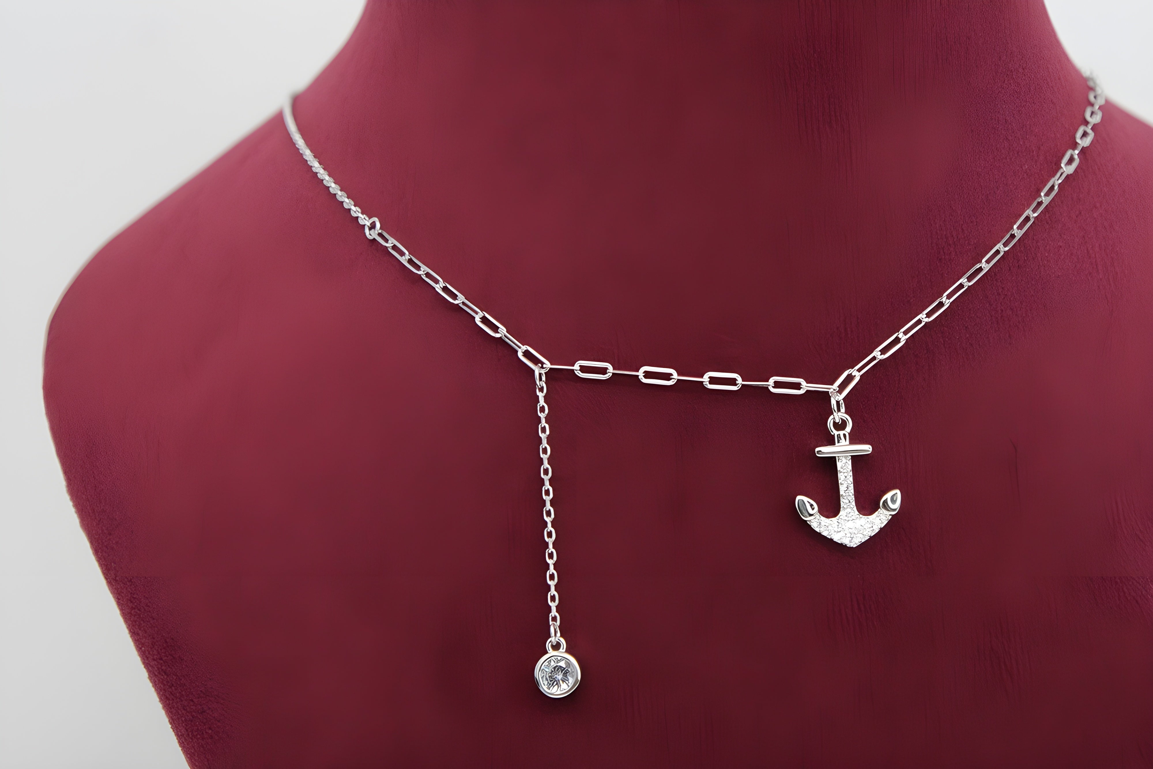 Sterling Silver VeeLux Premium Crystal Anchor Pendant