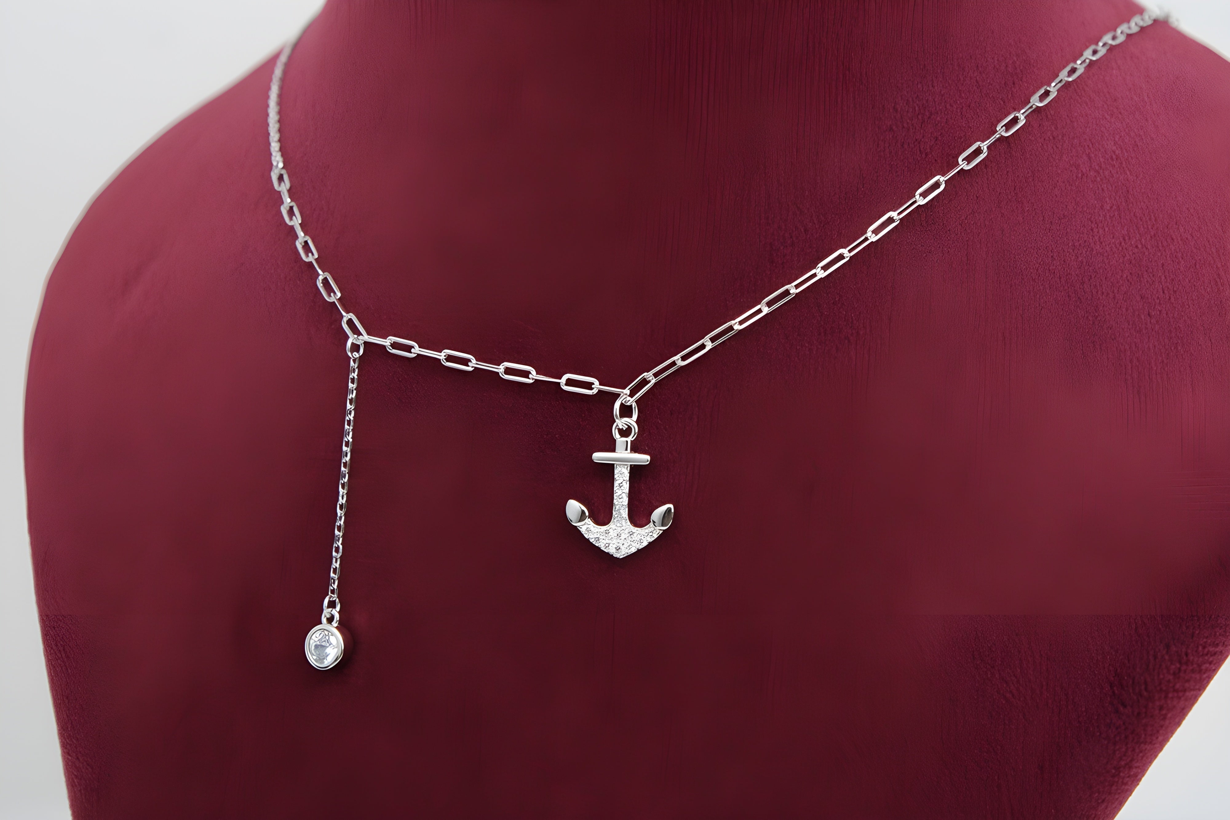 Sterling Silver VeeLux Premium Crystal Anchor Pendant