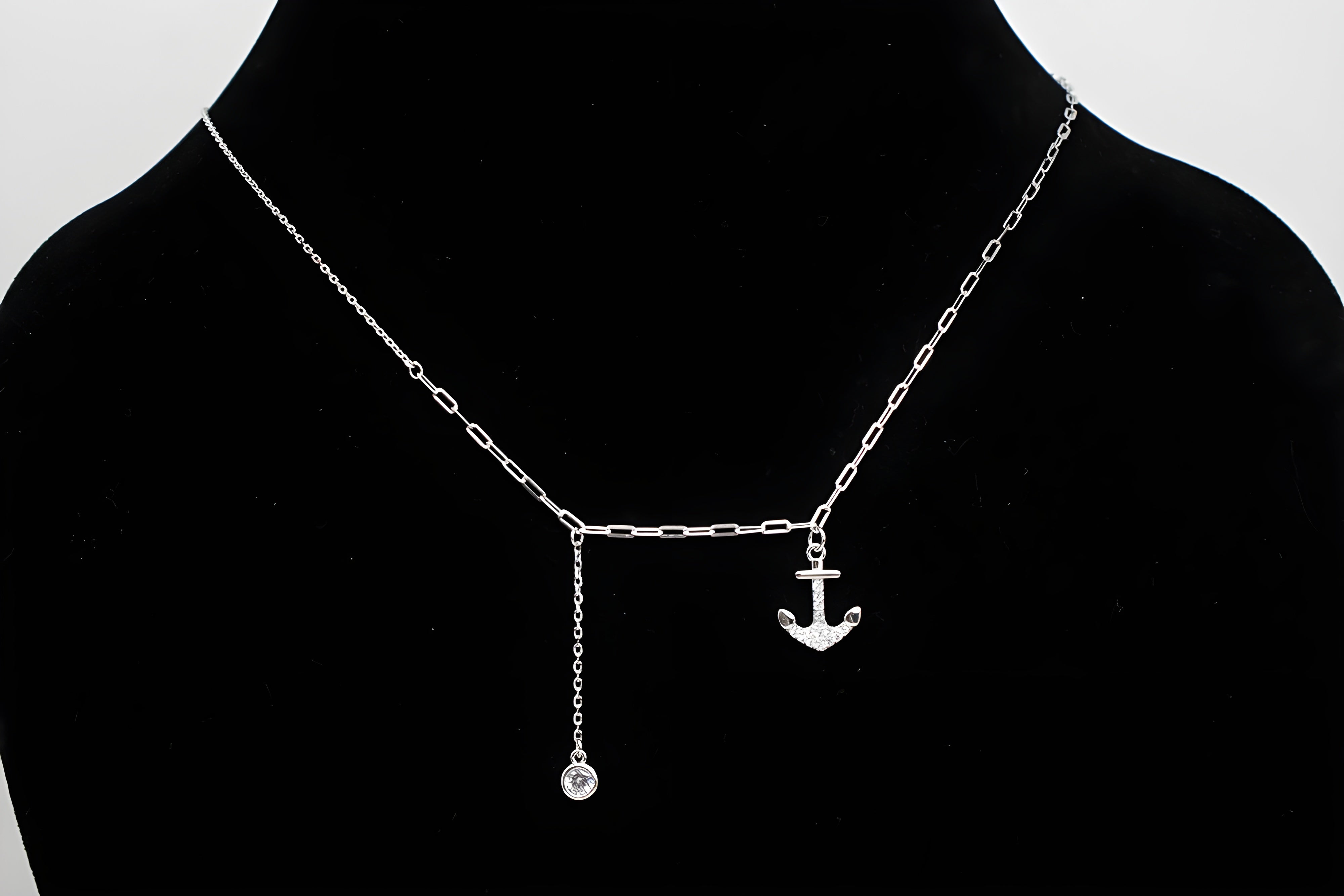 Sterling Silver VeeLux Premium Crystal Anchor Pendant