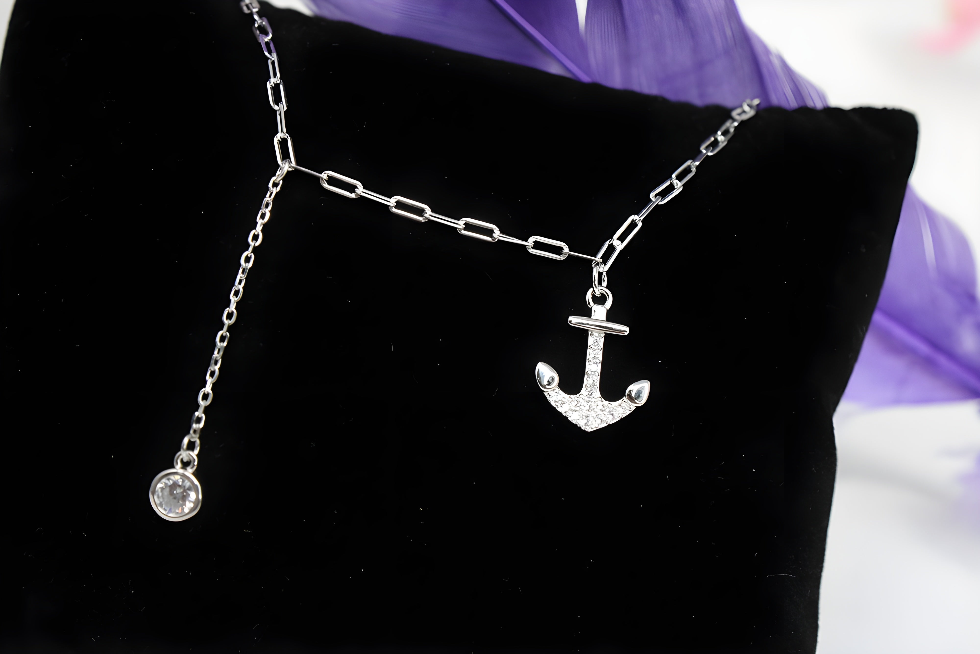 Sterling Silver VeeLux Premium Crystal Anchor Pendant