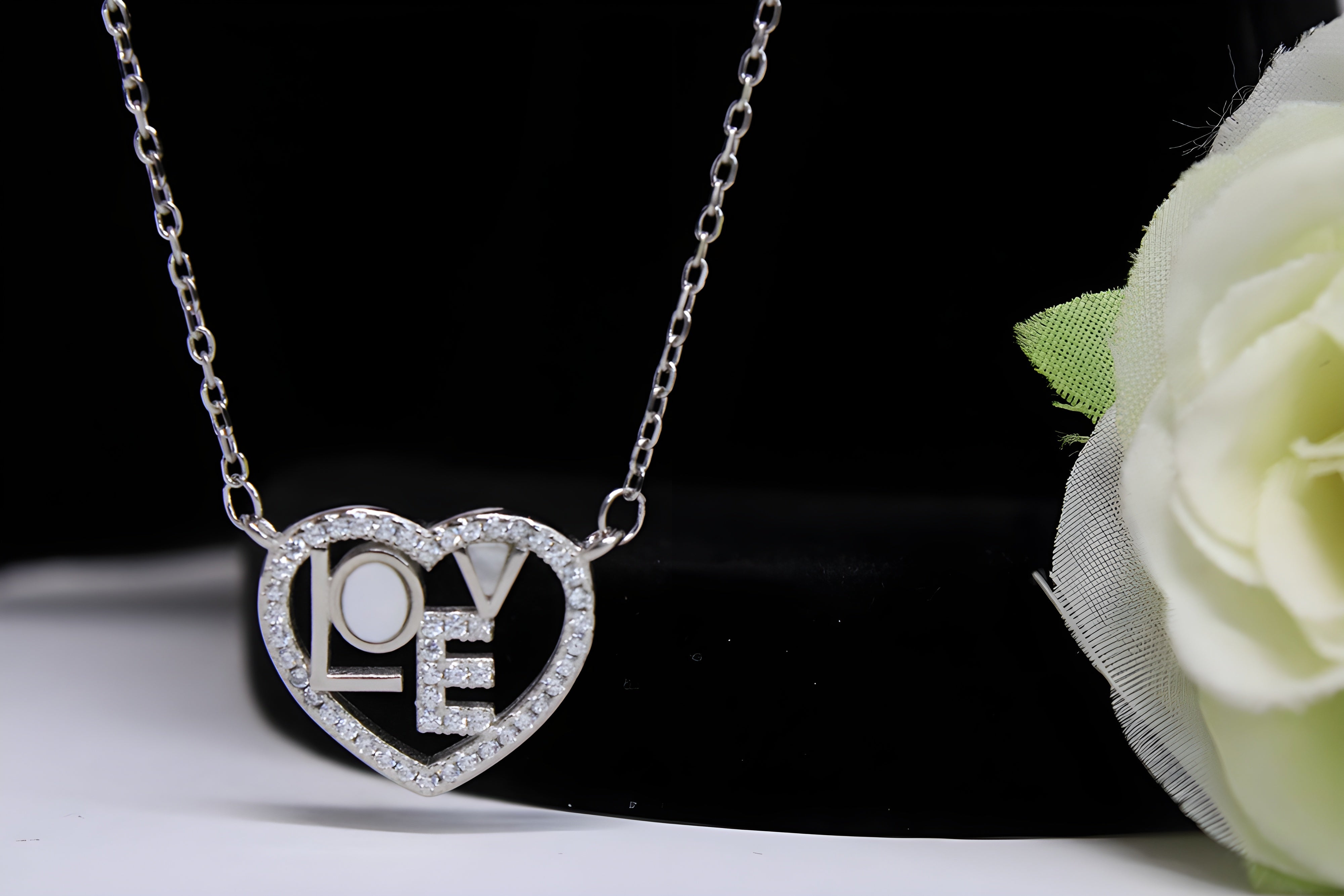 Sterling Silver VeeLux Premium Crystal LOVE Letter Heart Pendant