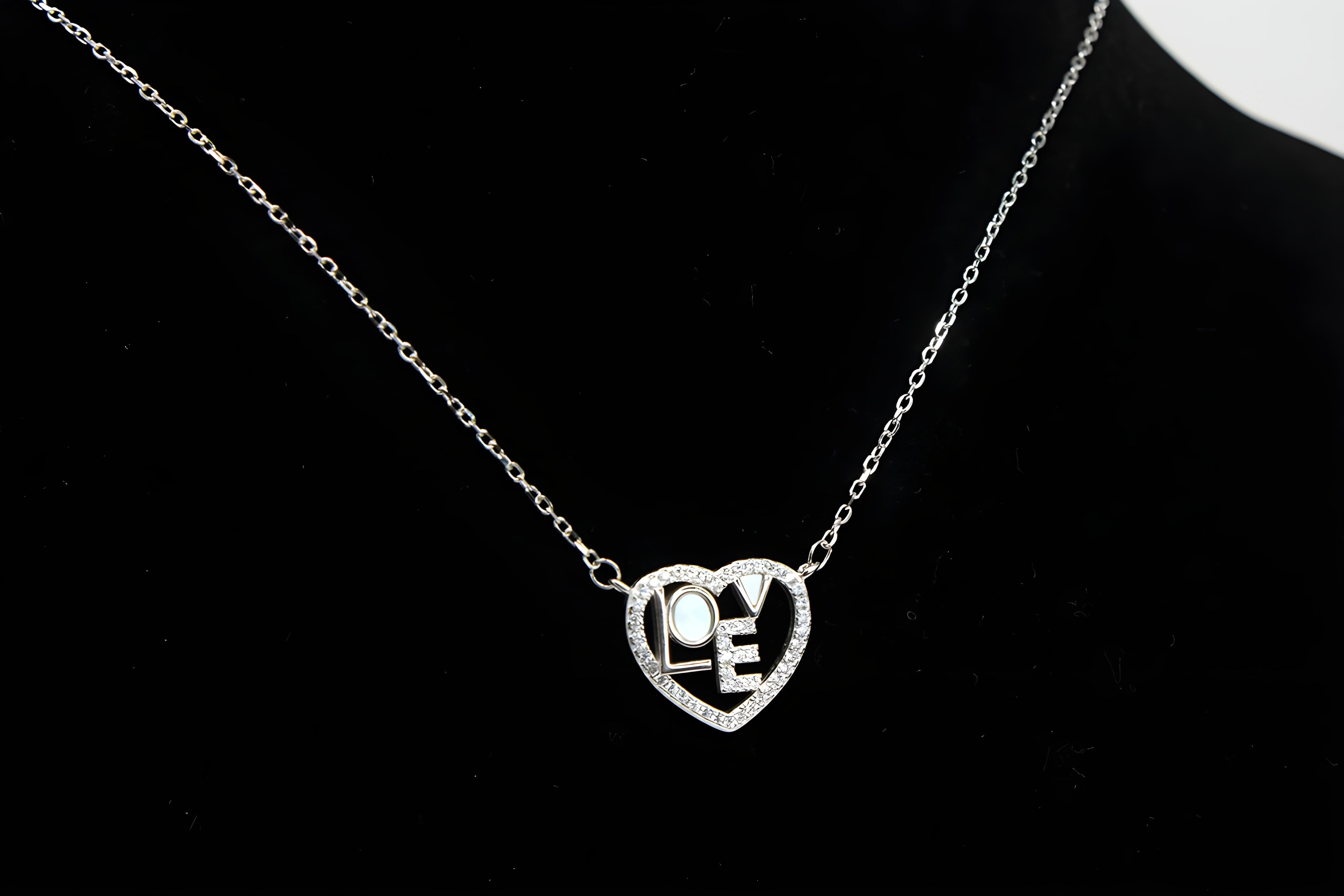 Sterling Silver Swarovski Crystal LOVE Letter Heart Pendant