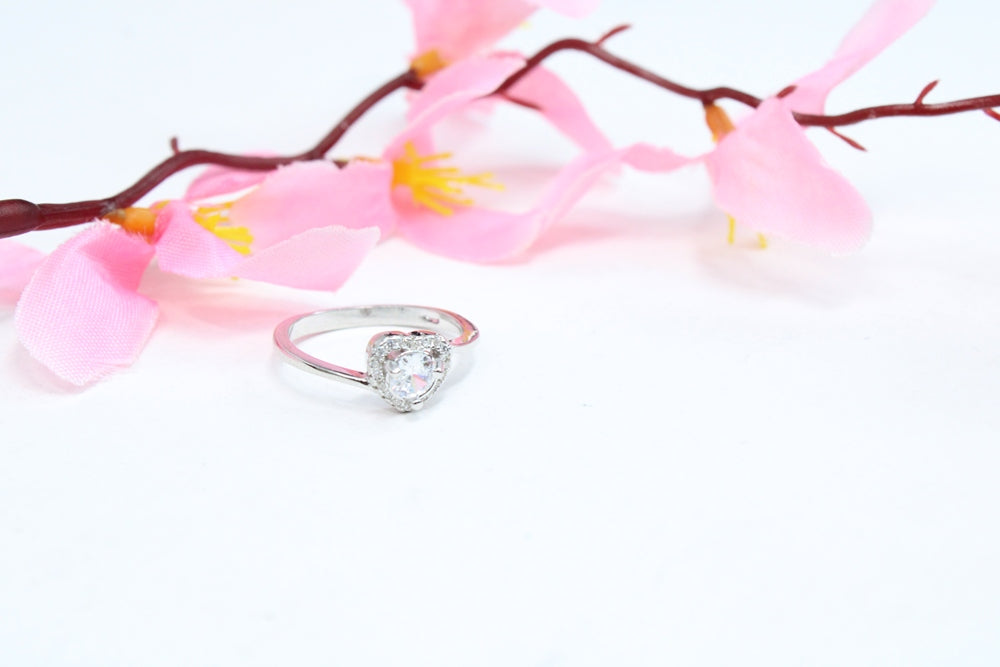 Sterling Silver Serenade Heart VeeLux Premium Crystal Ring